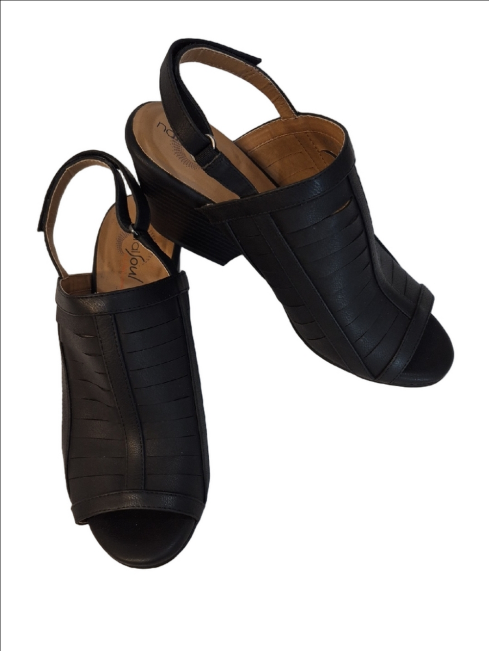 Natural Soul Black Open Toe Slingback Block Heel Sandals